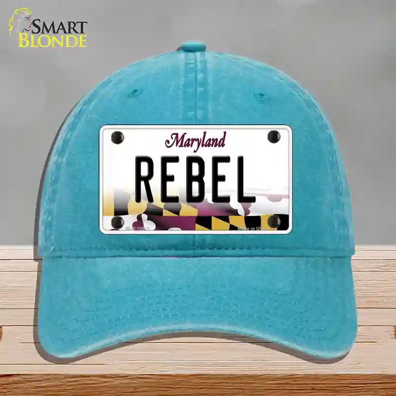 Rebel Maryland Novelty License Plate Hat Unconstructed Cotton / Lake Blue