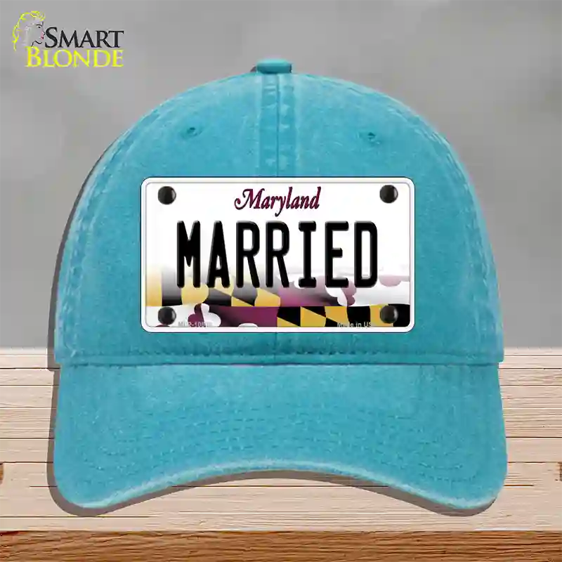 Married Maryland Novelty License Plate Hat Unconstructed Cotton / Lake Blue