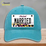 Married Maryland Novelty License Plate Hat Unconstructed Cotton / Lake Blue