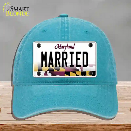 Married Maryland Novelty License Plate Hat Unconstructed Cotton / Lake Blue