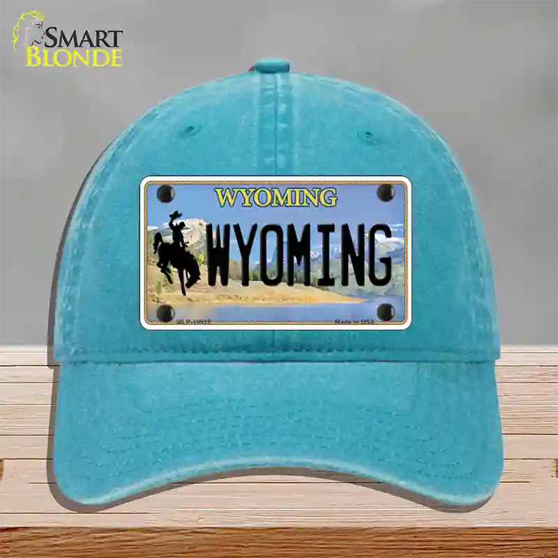 Wyoming Tag Novelty License Plate Hat Unconstructed Cotton / Lake Blue