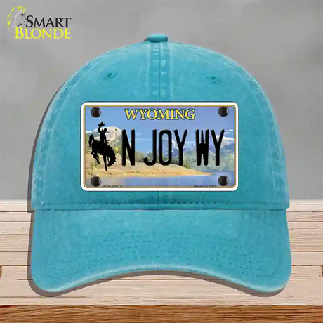 N Joy WY Wyoming Novelty License Plate Hat Unconstructed Cotton / Lake Blue