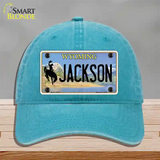 Jackson Wyoming Novelty License Plate Hat Unconstructed Cotton / Lake Blue