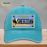 Sheridan Wyoming Novelty License Plate Hat Unconstructed Cotton / Lake Blue