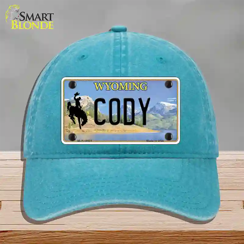 Cody Wyoming Novelty License Plate Hat Unconstructed Cotton / Lake Blue