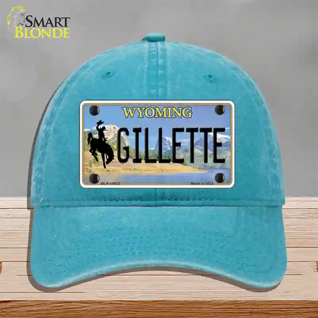 Gillette Wyoming Novelty License Plate Hat Unconstructed Cotton / Lake Blue