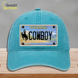 Cowboy Wyoming Novelty License Plate Hat Unconstructed Cotton / Lake Blue