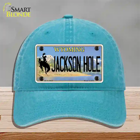 Jackson Hole Wyoming Novelty License Plate Hat Unconstructed Cotton / Lake Blue