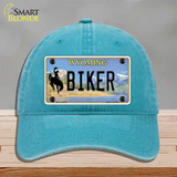 Biker Wyoming Novelty License Plate Hat Unconstructed Cotton / Lake Blue