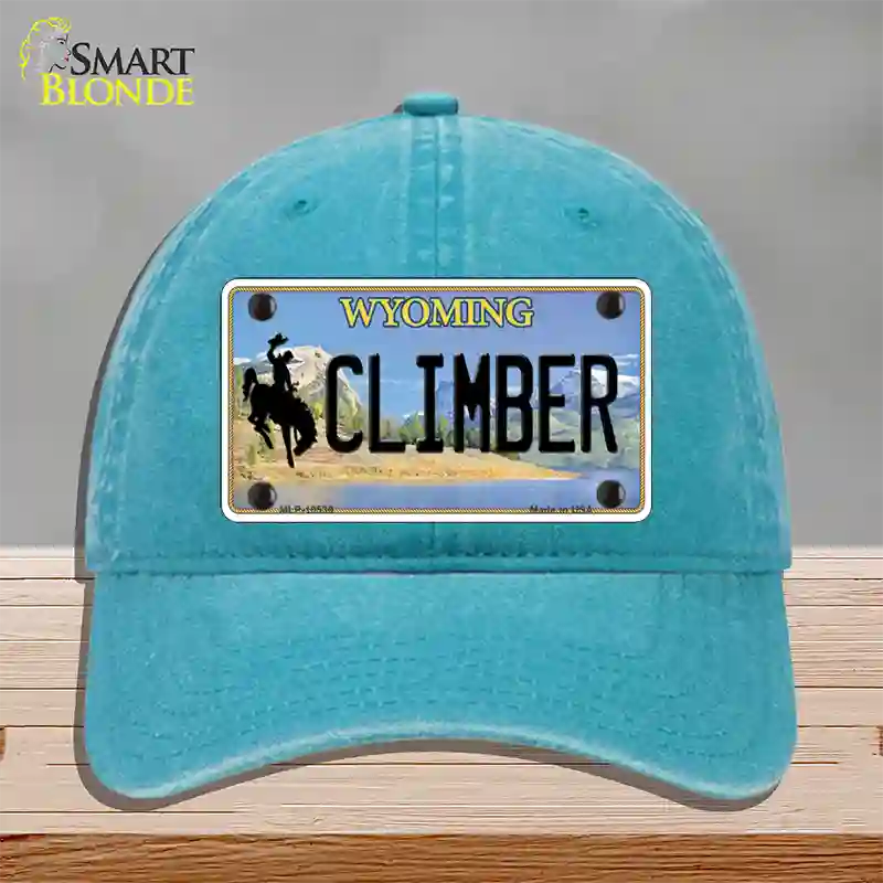 Climber Wyoming Novelty License Plate Hat Unconstructed Cotton / Lake Blue