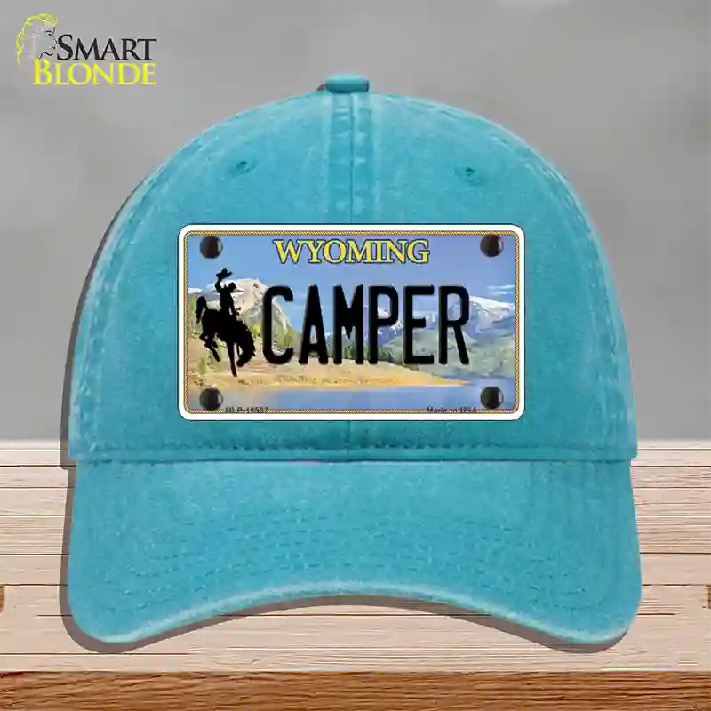 Camper Wyoming Novelty License Plate Hat Unconstructed Cotton / Lake Blue