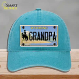 Grandpa Wyoming Novelty License Plate Hat Unconstructed Cotton / Lake Blue