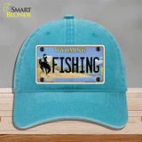 Fishing Wyoming Novelty License Plate Hat Unconstructed Cotton / Lake Blue