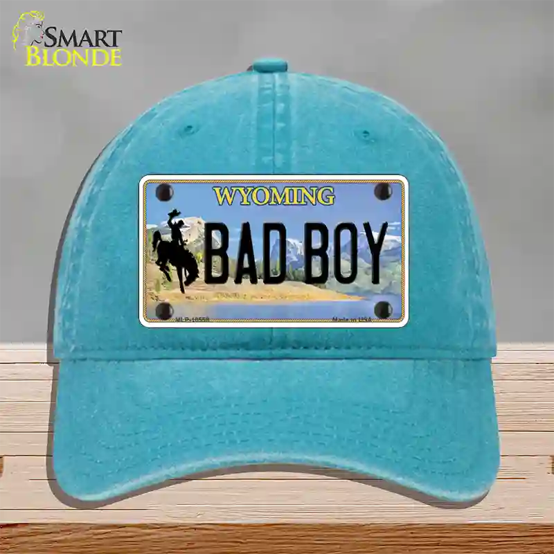 Bad Boy Wyoming Novelty License Plate Hat Unconstructed Cotton / Lake Blue