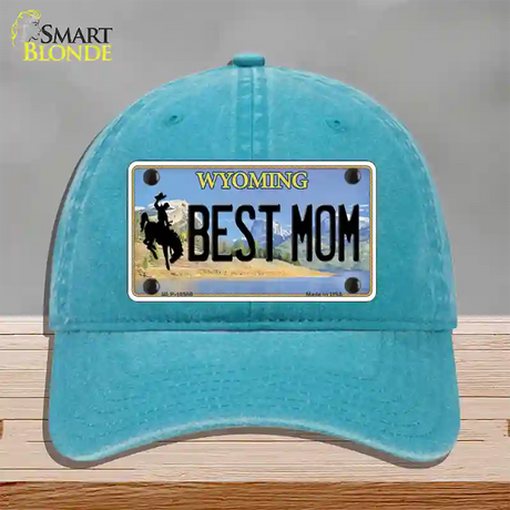 Best Mom Wyoming Novelty License Plate Hat Unconstructed Cotton / Lake Blue