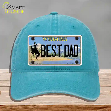 Best Dad Wyoming Novelty License Plate Hat Unconstructed Cotton / Lake Blue