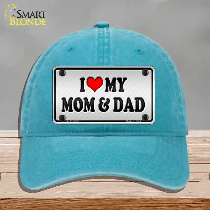 Love My Mom And Dad Novelty License Plate Hat Unconstructed Cotton / Lake Blue