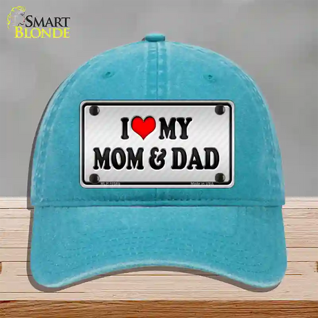 Love My Mom And Dad Novelty License Plate Hat Unconstructed Cotton / Lake Blue