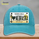 I Love Nebraska Novelty License Plate Hat Unconstructed Cotton / Lake Blue