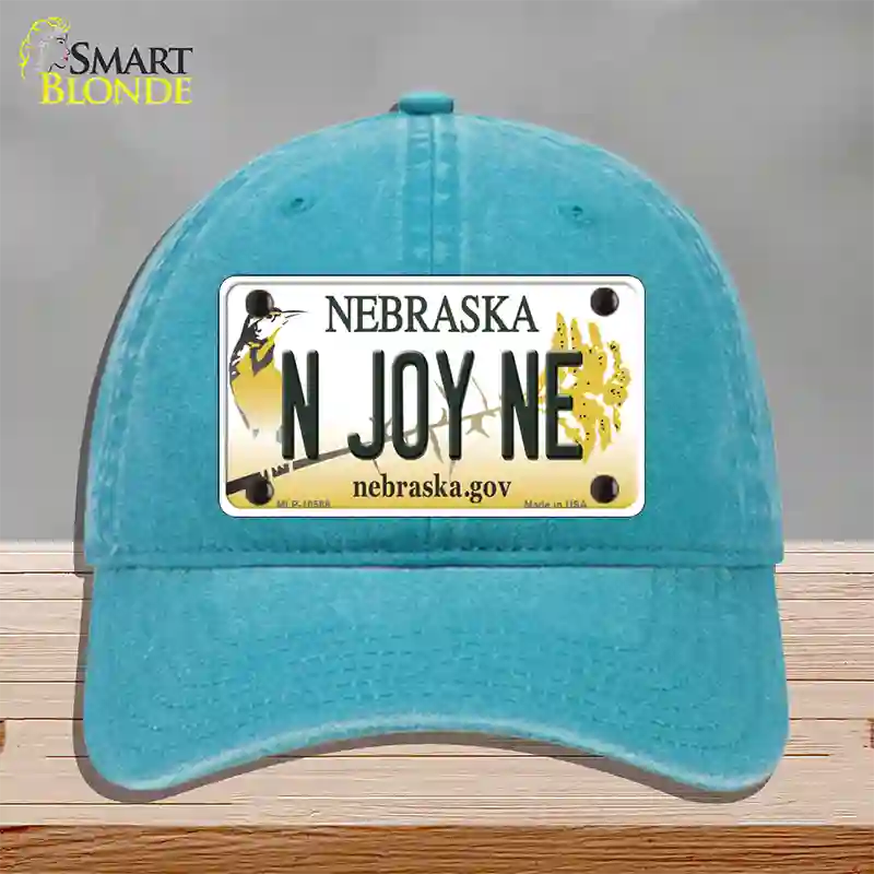 N Joy NE Nebraska Novelty License Plate Hat Unconstructed Cotton / Lake Blue