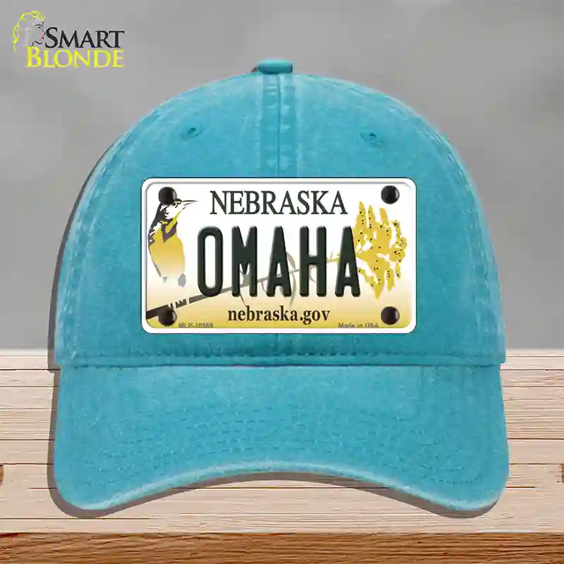 Omaha Nebraska Novelty License Plate Hat Unconstructed Cotton / Lake Blue