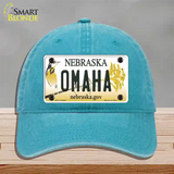 Omaha Nebraska Novelty License Plate Hat Unconstructed Cotton / Lake Blue