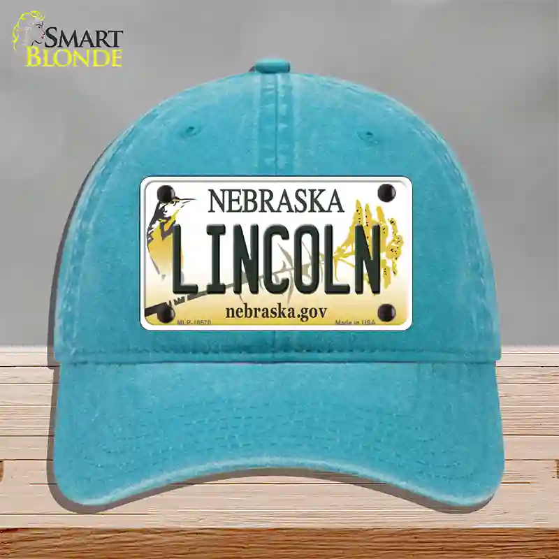 Lincoln Nebraska Novelty License Plate Hat Unconstructed Cotton / Lake Blue