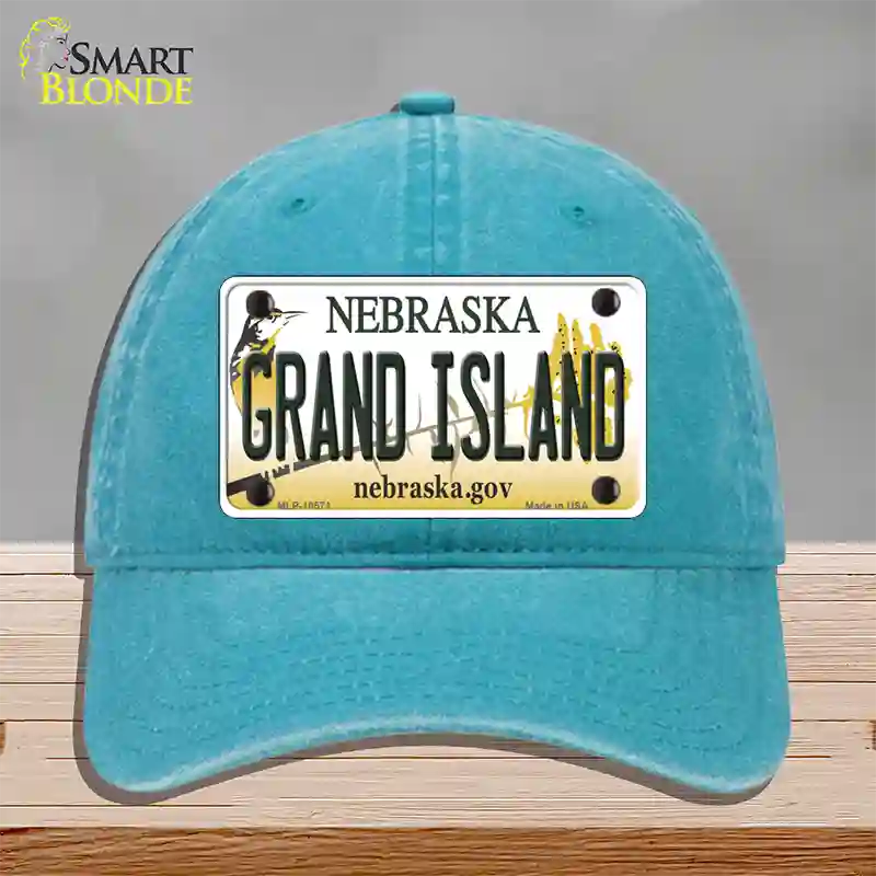 Grand Island Nebraska Novelty License Plate Hat Unconstructed Cotton / Lake Blue