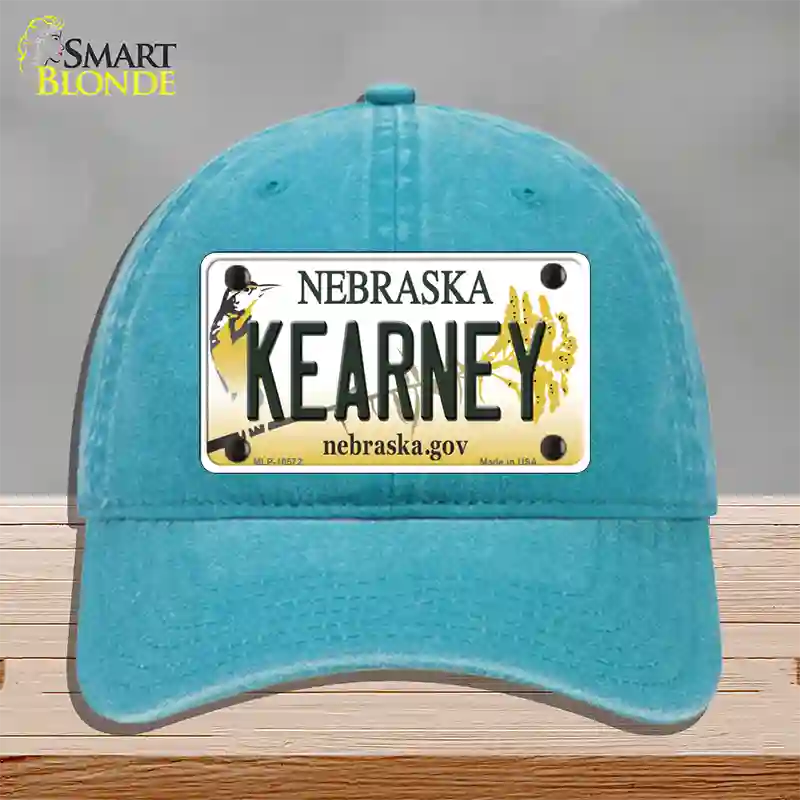 Kearney Nebraska Novelty License Plate Hat Unconstructed Cotton / Lake Blue