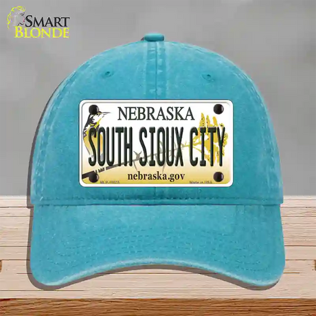 South Sioux City Nebraska Novelty License Plate Hat Unconstructed Cotton / Lake Blue