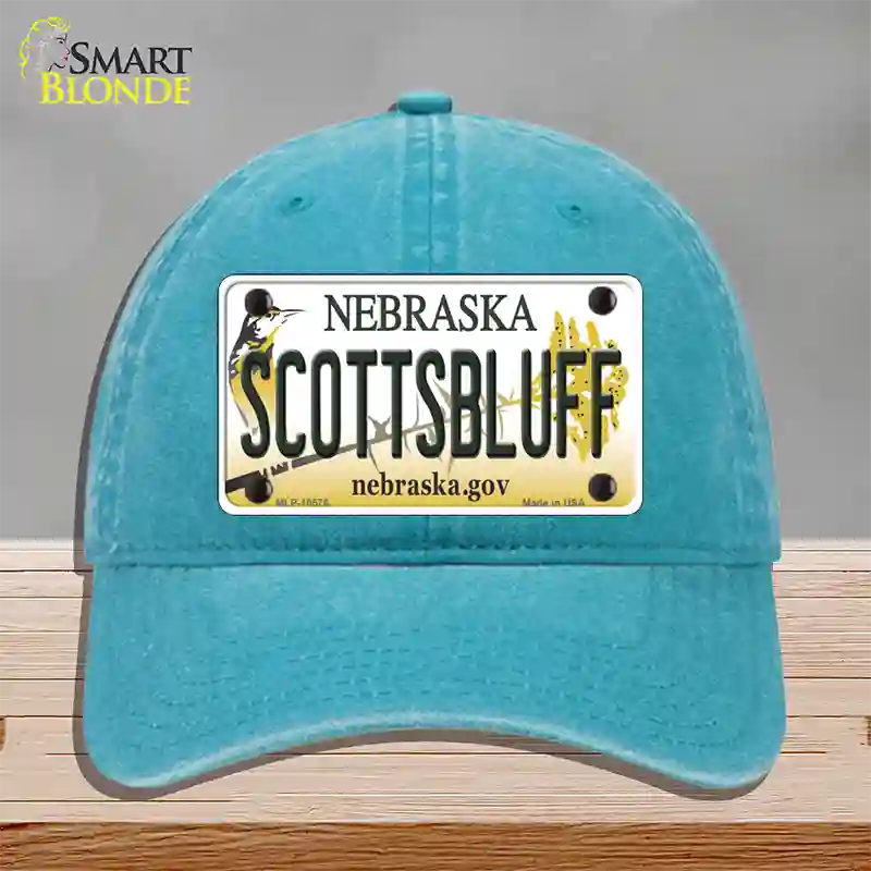 Scottsbluff Nebraska Novelty License Plate Hat Unconstructed Cotton / Lake Blue