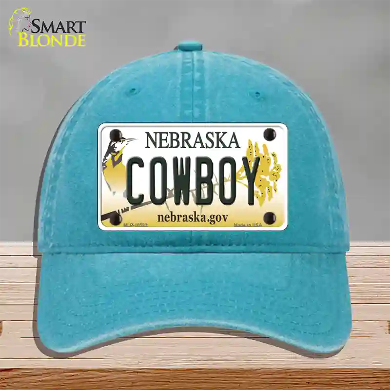 Cowboy Nebraska Novelty License Plate Hat Unconstructed Cotton / Lake Blue