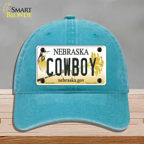 Cowboy Nebraska Novelty License Plate Hat Unconstructed Cotton / Lake Blue