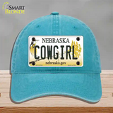 Cowgirl Nebraska Novelty License Plate Hat Unconstructed Cotton / Lake Blue