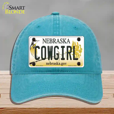 Cowgirl Nebraska Novelty License Plate Hat Unconstructed Cotton / Lake Blue