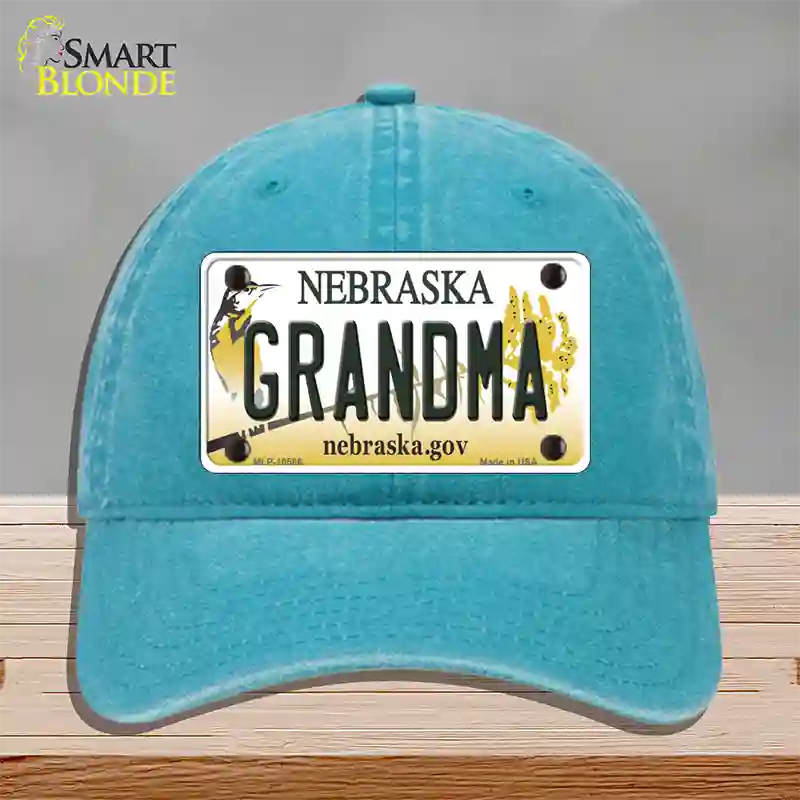 Grandma Nebraska Novelty License Plate Hat Unconstructed Cotton / Lake Blue