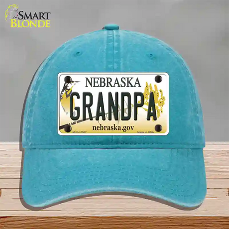 Grandpa Nebraska Novelty License Plate Hat Unconstructed Cotton / Lake Blue