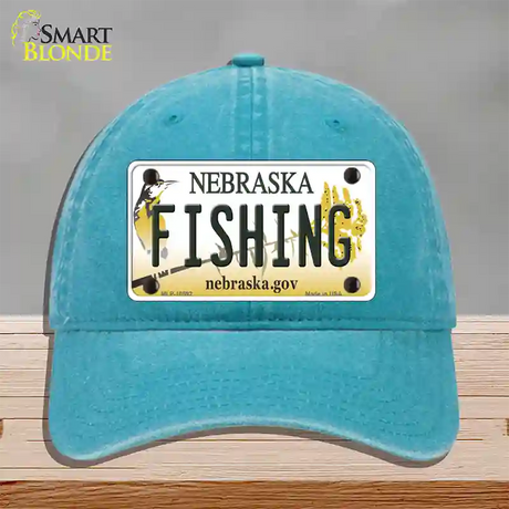 Fishing Nebraska Novelty License Plate Hat Unconstructed Cotton / Lake Blue