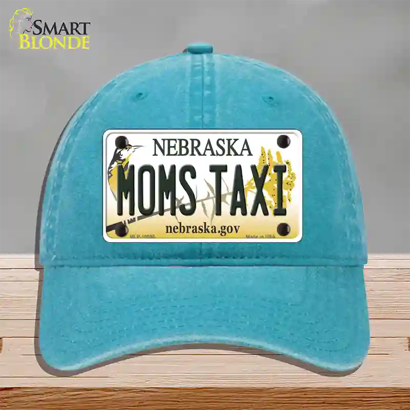 Moms Taxi Nebraska Novelty License Plate Hat Unconstructed Cotton / Lake Blue