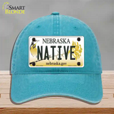 Native Nebraska Novelty License Plate Hat Unconstructed Cotton / Lake Blue