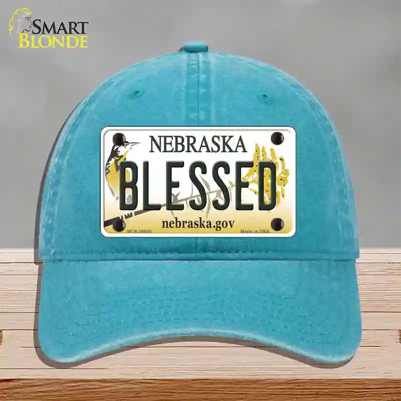 Blessed Nebraska Novelty License Plate Hat Unconstructed Cotton / Lake Blue