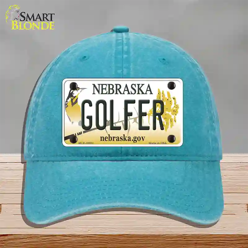 Golfer Nebraska Novelty License Plate Hat Unconstructed Cotton / Lake Blue