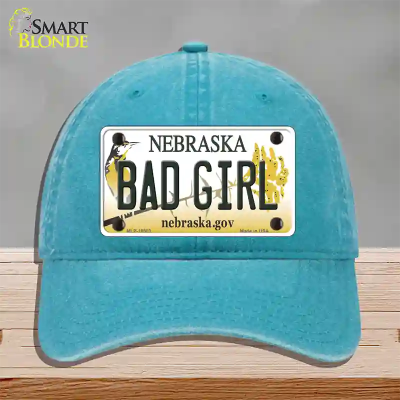 Bad Girl Nebraska Novelty License Plate Hat Unconstructed Cotton / Lake Blue