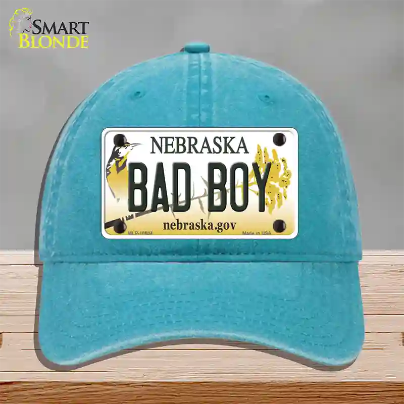 Bad Boy Nebraska Novelty License Plate Hat Unconstructed Cotton / Lake Blue