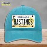 Hastings Nebraska Novelty License Plate Hat Unconstructed Cotton / Lake Blue