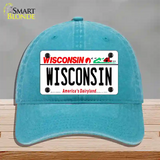 Wisconsin Dairyland Novelty License Plate Hat Unconstructed Cotton / Lake Blue