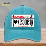 I Love Wisconsin Novelty License Plate Hat Unconstructed Cotton / Lake Blue