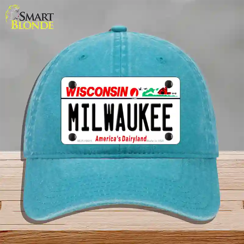 Milwaukee Wisconsin Novelty License Plate Hat Unconstructed Cotton / Lake Blue