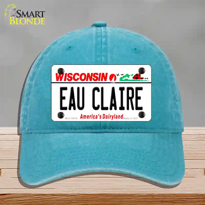 Eau Claire Wisconsin Novelty License Plate Hat Unconstructed Cotton / Lake Blue