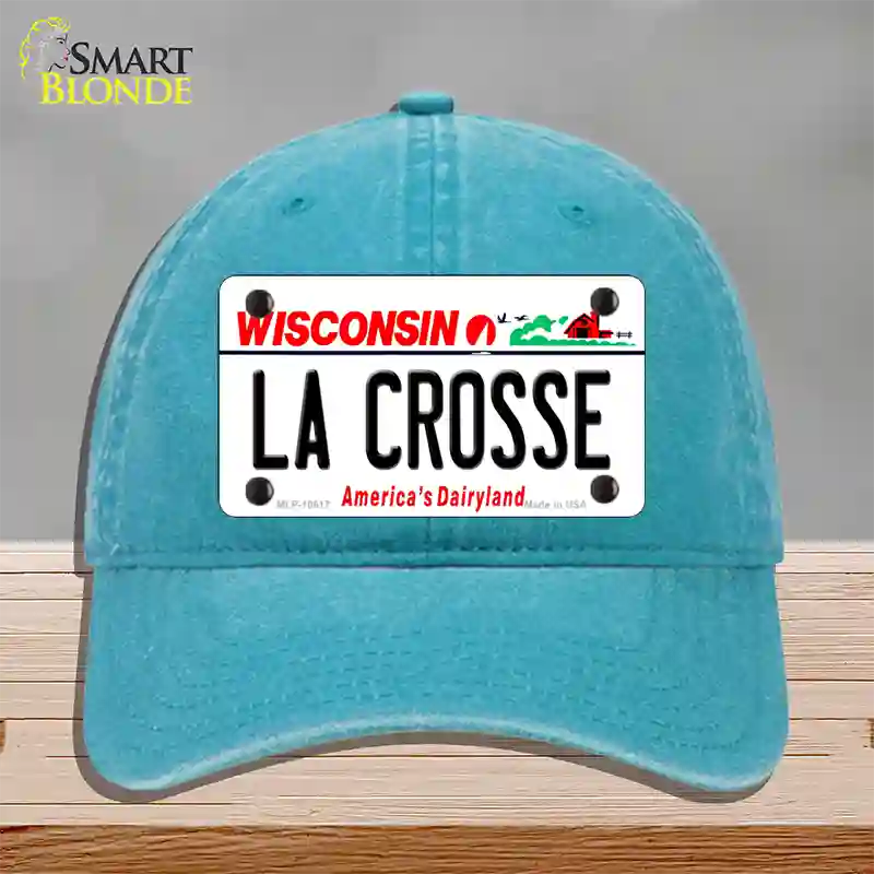 La Crosse Wisconsin Novelty License Plate Hat Unconstructed Cotton / Lake Blue